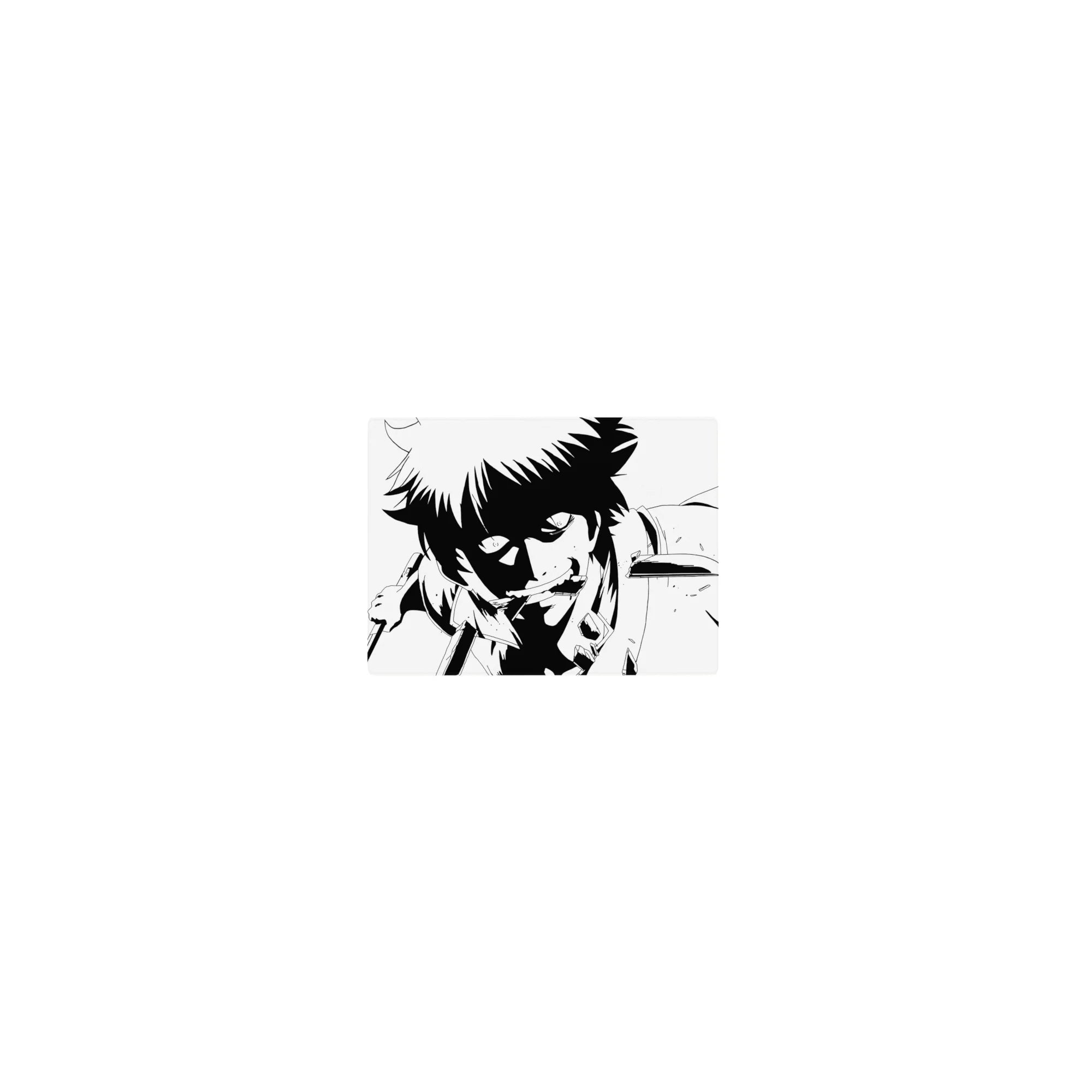 Classic anime mouse pad 14x10 inches with bold ink-style fighter art, sharp lines, and splatter accents.