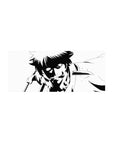28x12 inches anime mouse pad with high-contrast ink art of a lunging fighter, sharp lines and splatter.