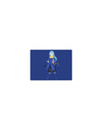 Classic anime mouse pad 14x10 inches with blue-haired swordsman on navy background, minimalist style.
