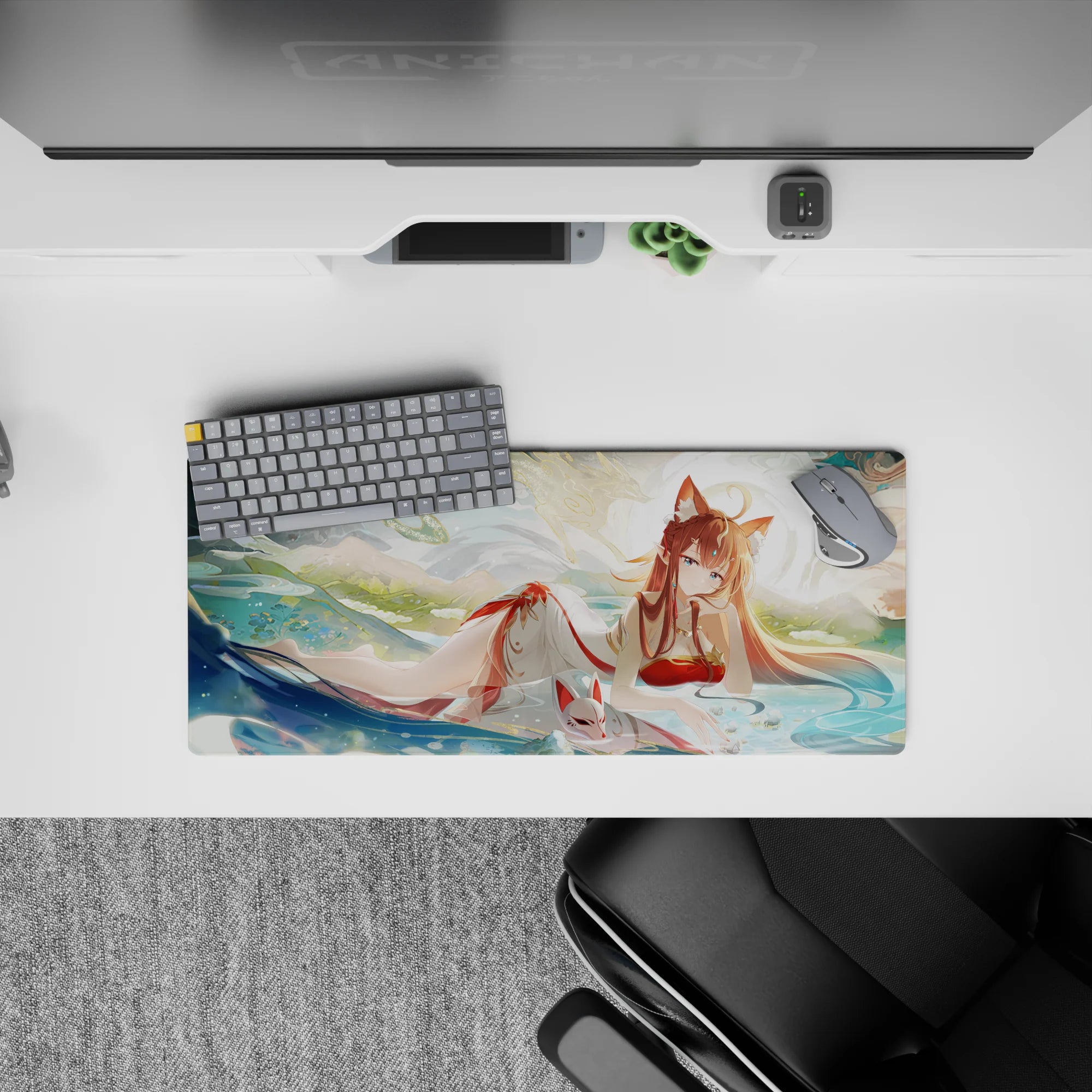 28x12 inches dreamy teal-and-cream mouse pad with sunlit ripples, red accents, and soft summer vibes.