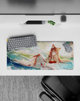 28x12 inches dreamy teal-and-cream mouse pad with sunlit ripples, red accents, and soft summer vibes.