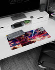 28x12 inches Your Name mouse pad featuring Taki and Mitsuha kissing under a blazing comet and falling petals.