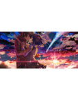 36x16 inches anime desk pad with romantic comet sky, drifting petals, and crisp school-uniform detail.