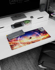 28x12 inches mouse pad showing an anime girl falling through warm clouds beneath a glowing arc in space.