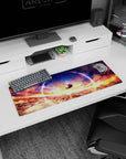 32x12 inches mouse pad showing an anime girl drifting downward with feather-like trails under a ringed sky.