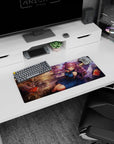 28x12 inches anime girl mouse pad showing a violet-haired ribbon twin-tail girl drifting past floating books.