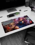 32x16 inches anime mouse pad showing a violet-haired girl in a blue dress drifting through flying pages.