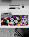 Anime mouse pad 32x12 inches featuring Tengen Uzui, Nezuko, Gyutaro, and Daki from Demon Slayer in vibrant colors.