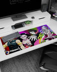 Anime desk pad 36x16 inches featuring Tengen Uzui, Nezuko, Gyutaro, and Daki from Demon Slayer in vibrant colors.