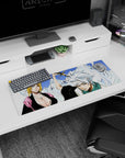 Anime mouse pad 32x12 inches featuring Rangiku and Tōshirō from Bleach, showcasing icy blues and bold character lines.
