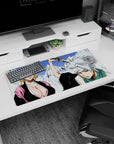 32x16 inch anime mouse pad featuring Rangiku and Tōshirō from Bleach with icy blues and fiery reds creating a dynamic scene.