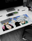 Anime mouse pad 36x16 inches featuring Bleach's Rangiku and Tōshirō in a dramatic icy and fiery scene.