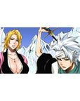 Anime mouse pad 40x20 inches featuring Bleach captains Rangiku and Tōshirō amid ice mountains and fiery elements.