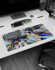 32x16 inches Gundam Wing mouse pad featuring Wing Gundam Zero with red crest and neon green details.