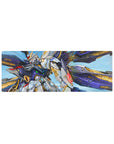32x12 inches anime mouse pad with Wing Gundam Zero, cobalt backdrop, white armor and gold accents.