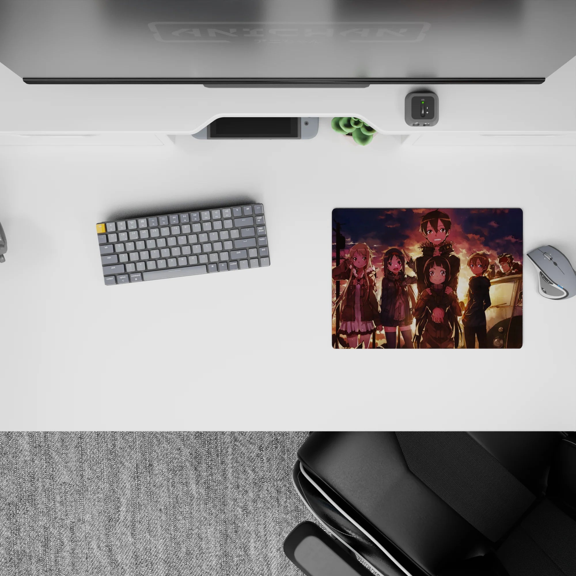 Anime mouse pad 14x10 inches featuring characters in a sunset scene with warm lighting and nostalgic vibes.