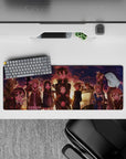 Anime mouse pad 32x12 inches featuring characters in sunset hues, with warm lighting and nostalgic expressions.