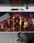 Anime desk pad 40x20 inches featuring characters in a sunset scene with warm colors, capturing a nostalgic and cozy vibe.