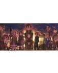 Anime mouse pad 36x16 inches featuring characters in a golden sunset; warm hues and serene expressions evoke nostalgia.