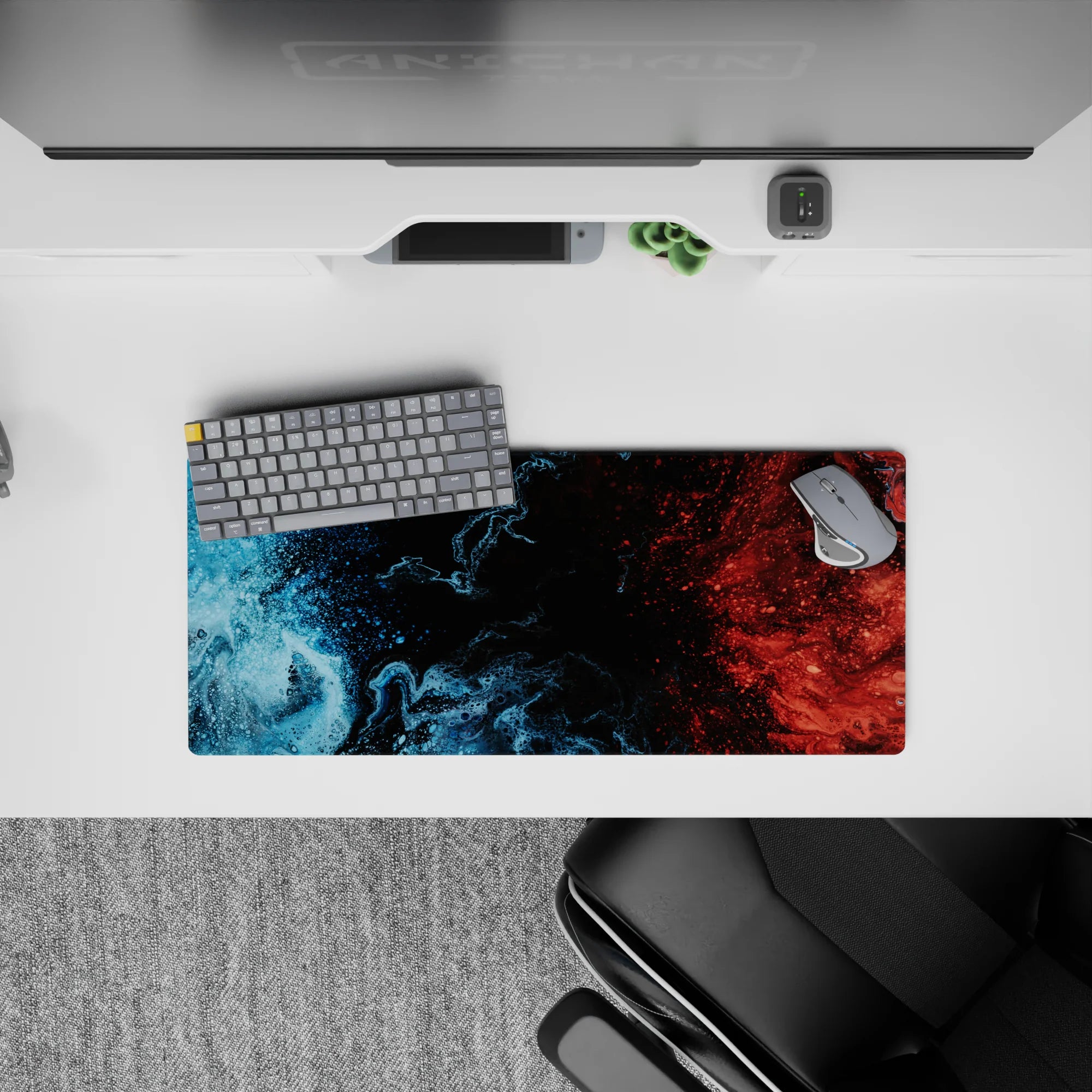 Liquid Abstract Deskmat | Mousepad | Deskpad - Blue-Red Collision - AniChan