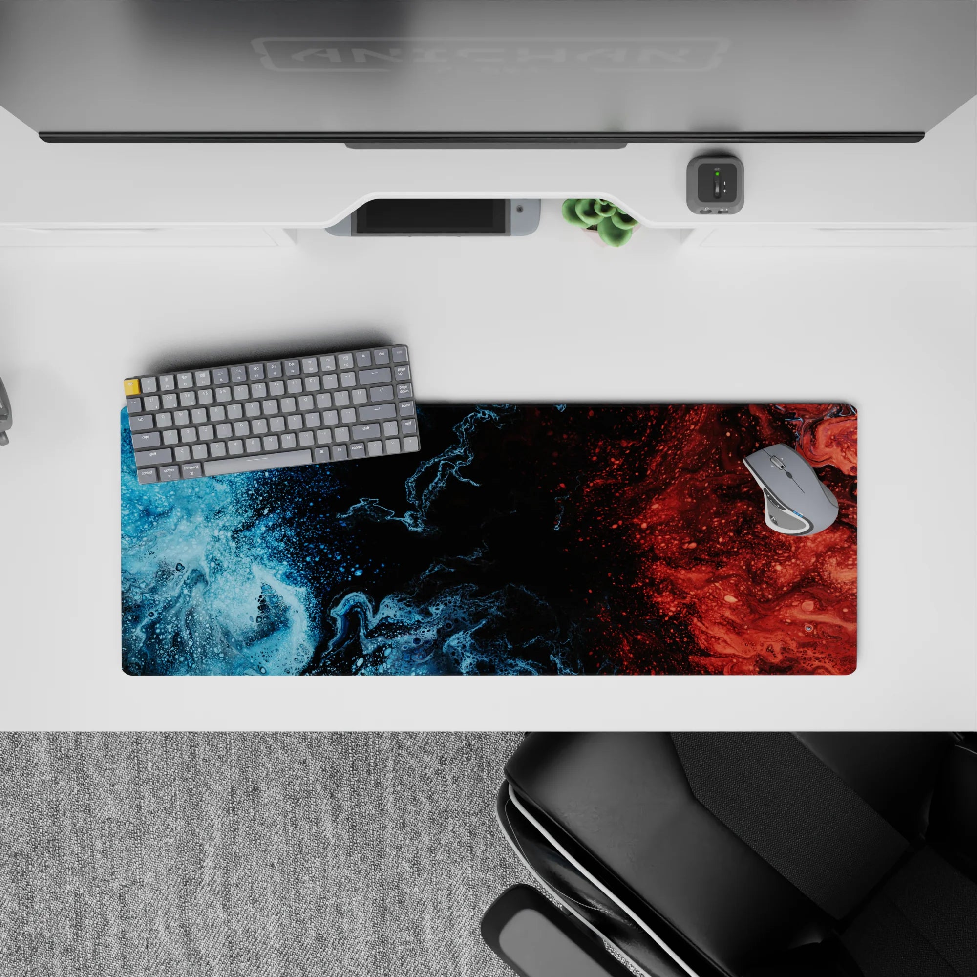 Liquid Abstract Deskmat | Mousepad | Deskpad - Orange-Blue Wave - AniChan