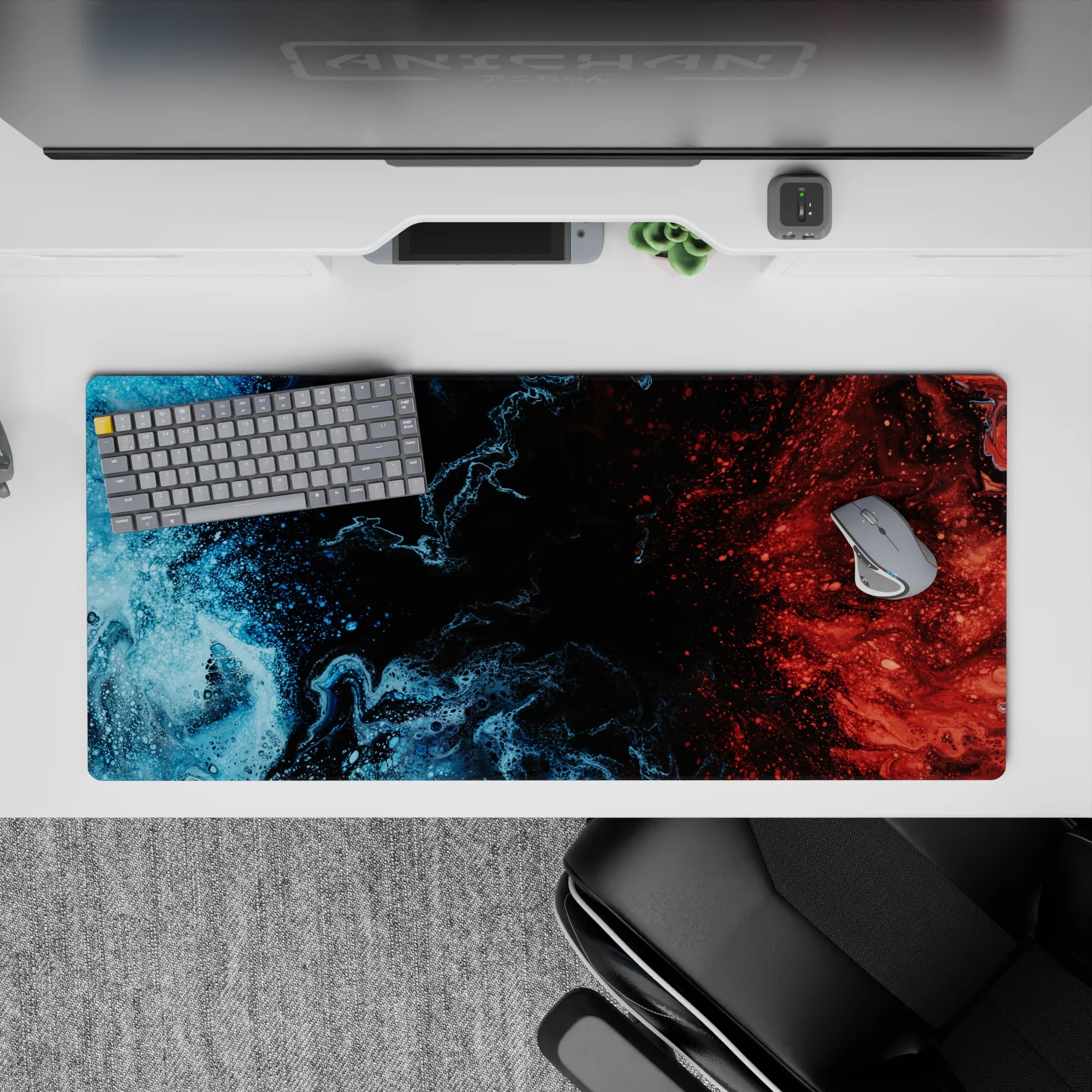 Liquid Abstract Deskmat | Mousepad | Deskpad - Blue-Red Collision - AniChan