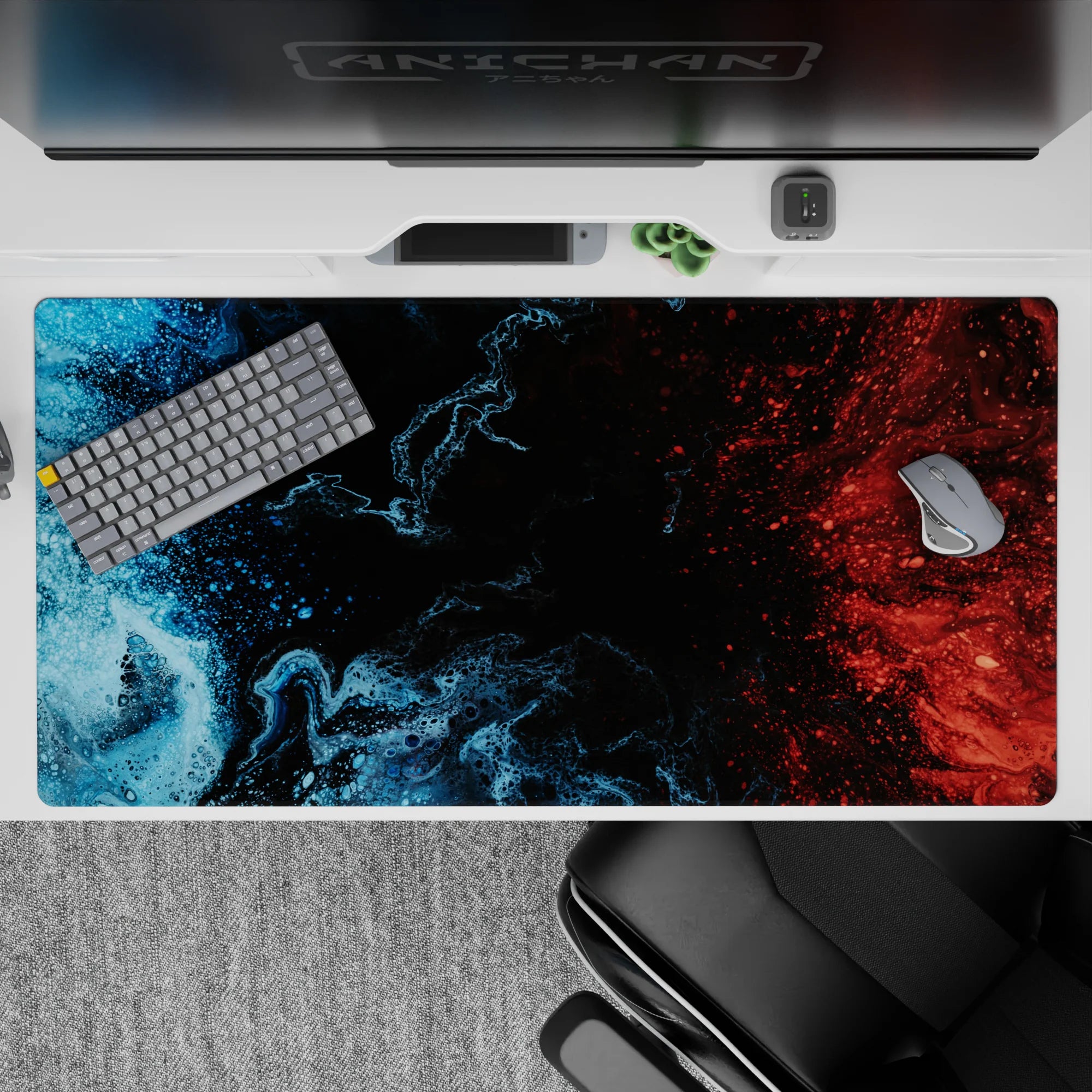 Liquid Abstract Deskmat | Mousepad | Deskpad - Blue-Red Collision - AniChan