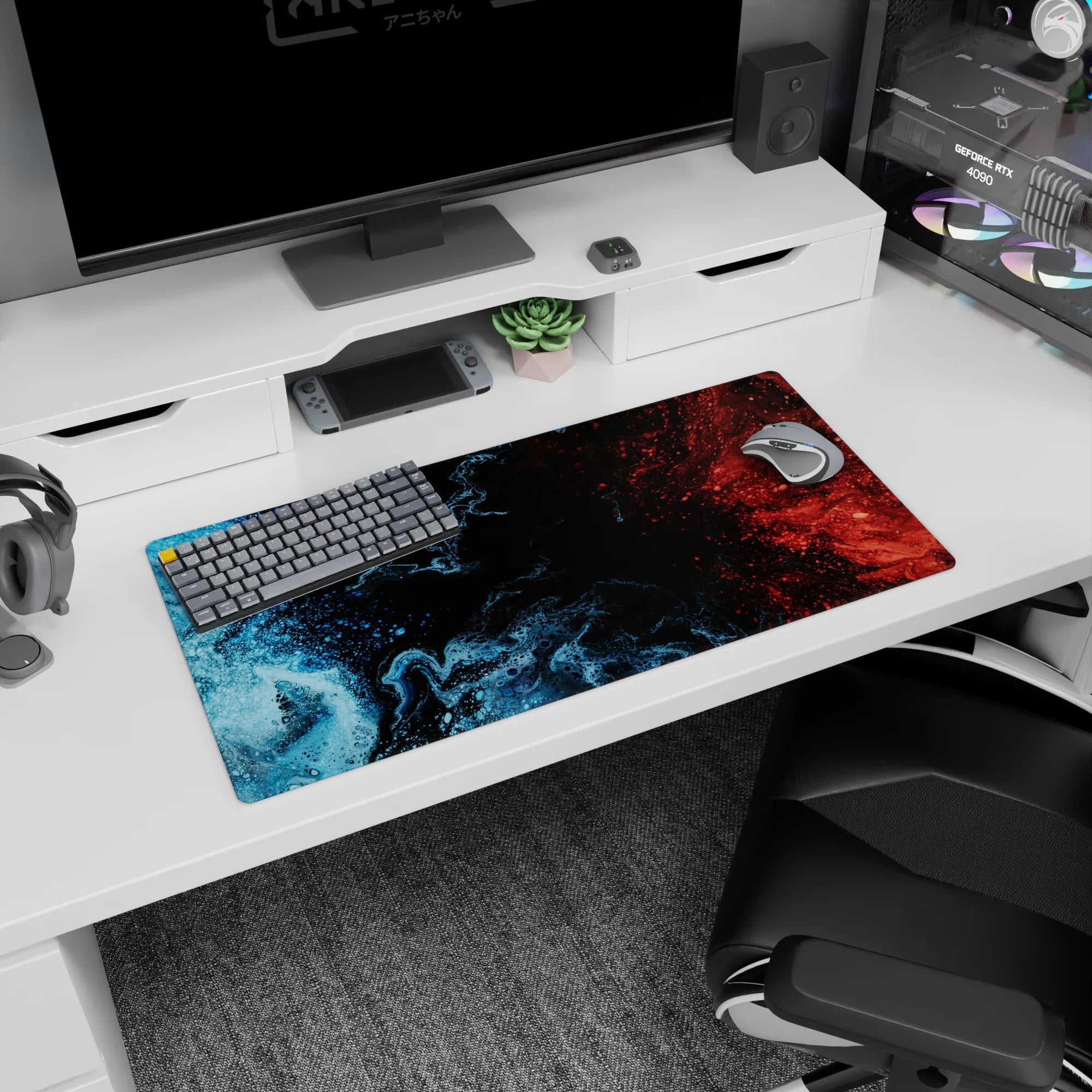 Liquid Abstract Deskmat | Mousepad | Deskpad - Blue-Red Collision - AniChan