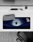 Anime mouse pad 28x12 inches featuring a lone samurai silhouetted against a full moon, soaring above forests and mountains.