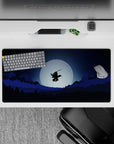 Anime mouse pad 32x16 inches featuring a lone samurai silhouetted against a full moon amid forests and mountains.