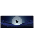 Mouse pad 32x12 inches featuring a lone samurai silhouetted against a full moon, soaring above forests and mountains.