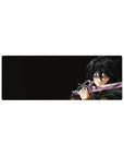 Anime mouse pad featuring Mikasa Ackerman from Attack on Titan, size 32x12 inches, in an intense mid-battle scene.
