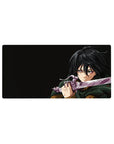 Anime mouse pad 32x16 inches featuring Mikasa Ackerman from Attack on Titan, mid-battle, intense and vivid artwork.