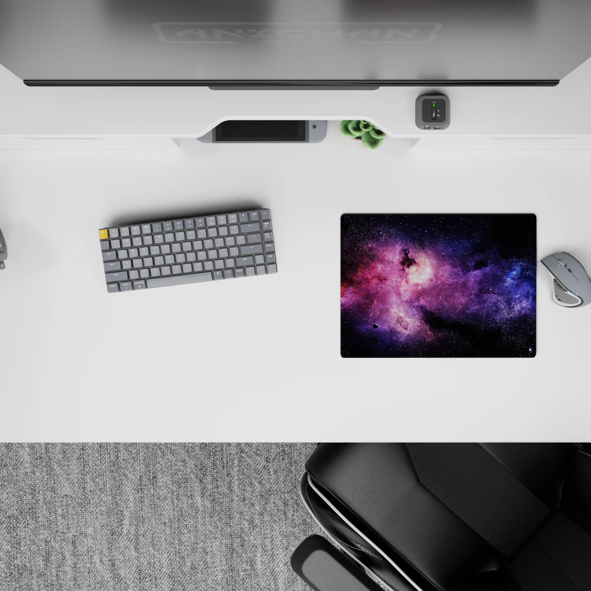 14x10 inches mouse pad in purple haze, midnight black, and electric blue for a calm space vibe.