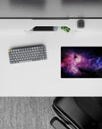 14x10 inches mouse pad in purple haze, midnight black, and electric blue for a calm space vibe.