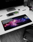 Deep space cloudscape with tiny glitter-like stars mouse pad 32x16 inches for extended desktops.