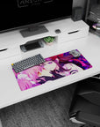 28x12 inches anime mouse pad showing pink twin-tail girl and dark-haired purple-eyed girl cuddling.