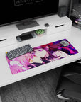 32x12 inches anime mouse pad showing pink twin-tail girl with amber eyes beside dark-haired purple-eyed girl.