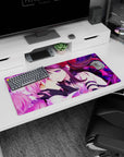 32x16 inches anime girl mouse pad featuring pink twin tails and a dark-haired girl with purple eyes, close pose.