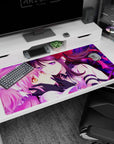40x20 inches anime girl desk pad showing pink twin tails and dark-haired girl posing cheek-to-cheek.