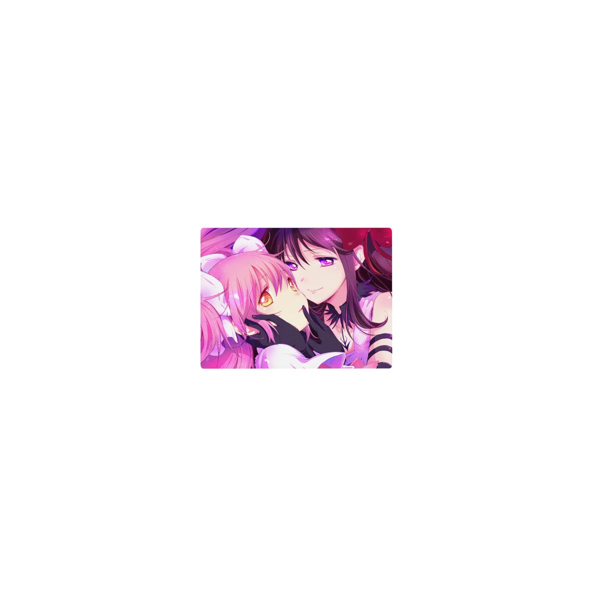 Classic anime girl mouse pad 14x10 inches with two girls cheek-to-cheek, ribbons, frills, black gloves.