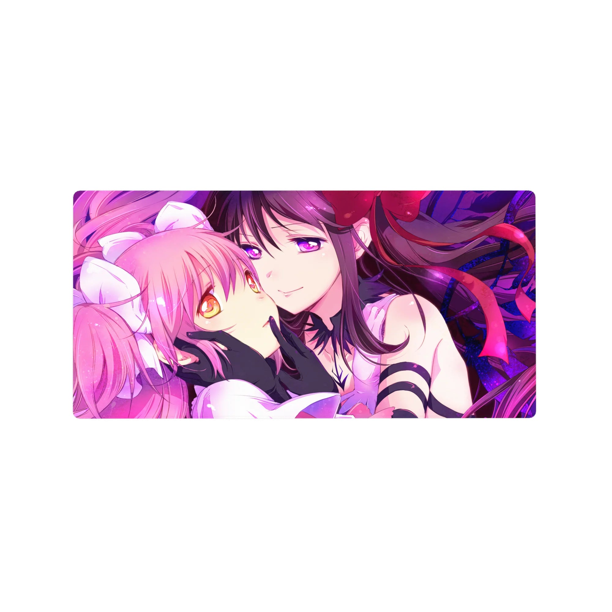 32x16 inches anime girl mouse pad with two girls cheek-to-cheek, ribbons, frills, and black gloves.