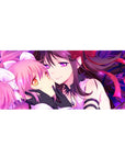 Anime girl desk pad 36x16 inches with two cute girls, ribbons, frills, black gloves, stained-glass swirl.