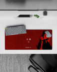 Crimson and black anime girl mouse pad 28x12 inches, moody midnight vibe with sharp contrast and mystery.