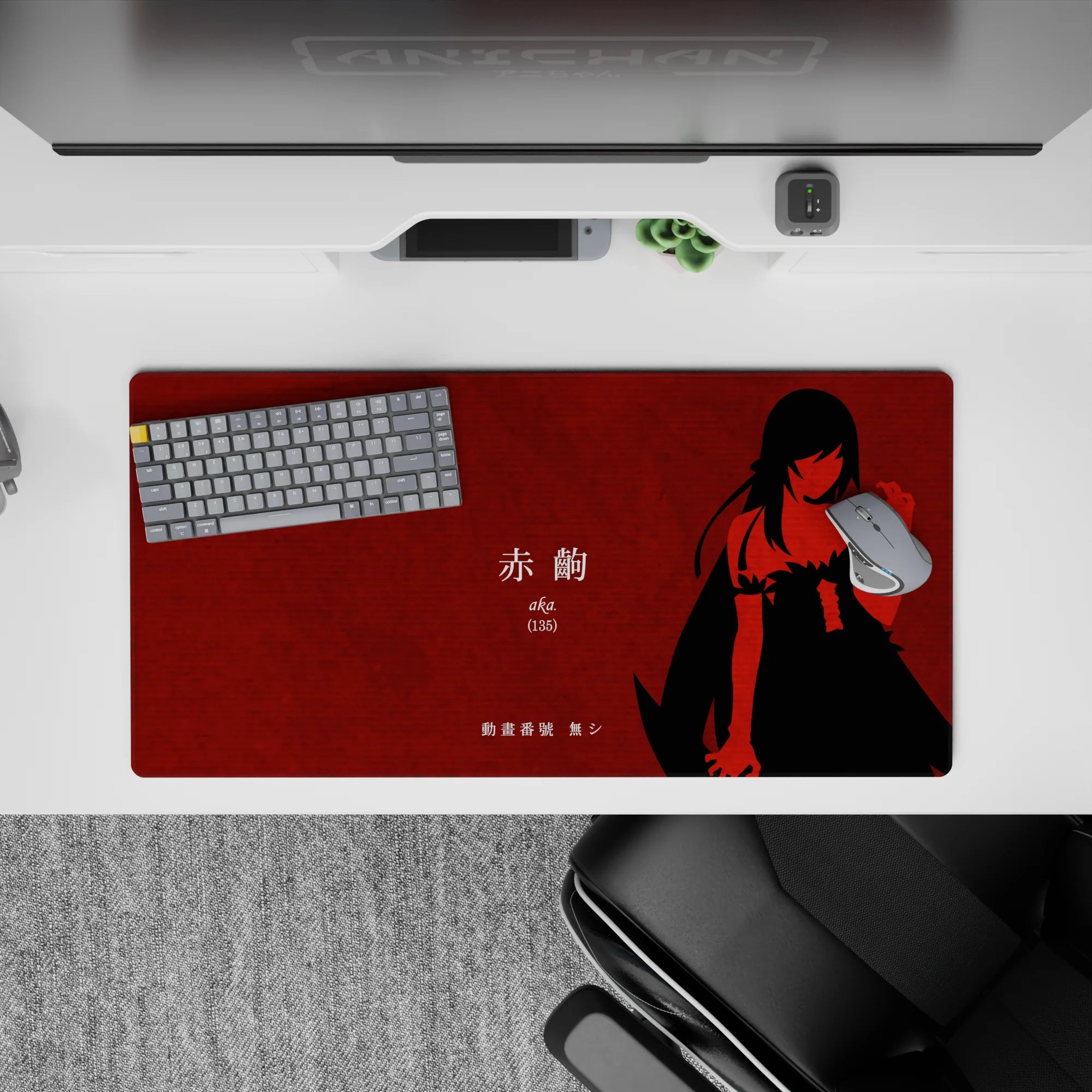 Crimson red anime girl mouse pad 32x16 inches, clean grain texture and sharp high-contrast vibe.