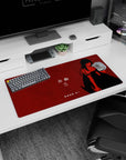 Minimalist anime silhouette girl desk mat mouse pad 32x16 inches with Japanese text and mystery pose.