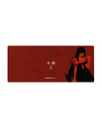 Anime girl mouse pad 28x12 inches with red backdrop, black silhouette, Japanese text, clean grain texture.