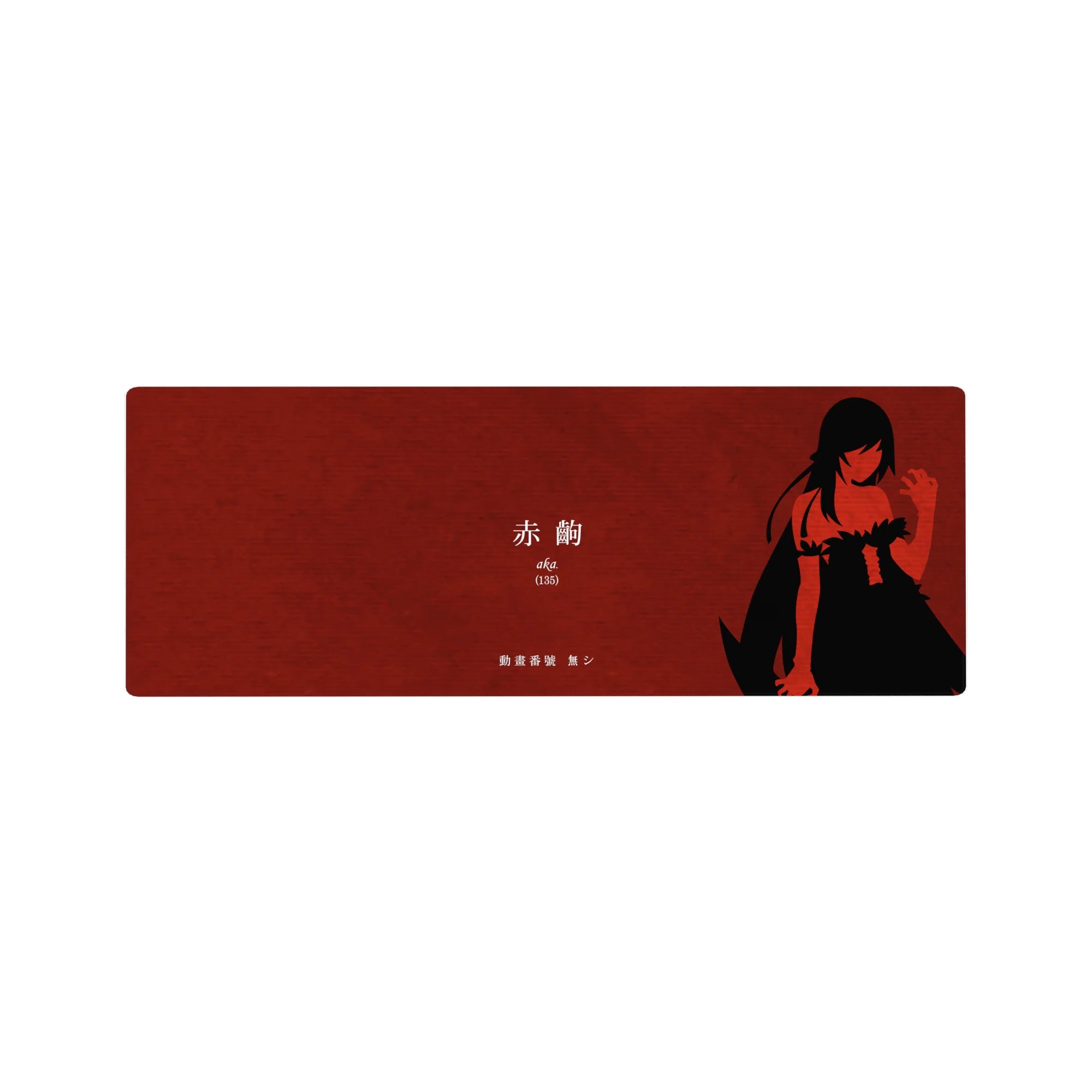 32x12 inches anime girl mouse pad with black silhouette girl on moody red backdrop and clean grain texture.