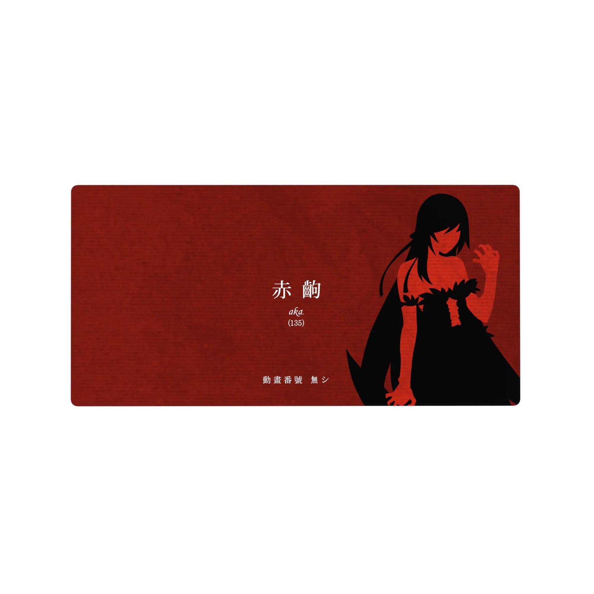 Anime girl mouse pad 32x16 inches with bold black silhouette on moody red textured background.