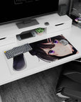 32x16 inches mouse pad showing a shy dark-haired bunny girl with ribbon ears, clips, and glossy eyes.